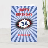 名前をカスタムするエージブルーレトロ誕生日 カード (正面)