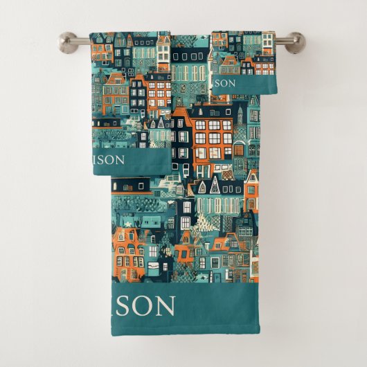 名前をカスタムするオランダハウスパターン バスタオルセット (インサイチュ)
