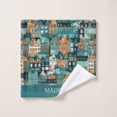 名前をカスタムするオランダハウスパターン バスタオルセット (ウォッシュタオル)