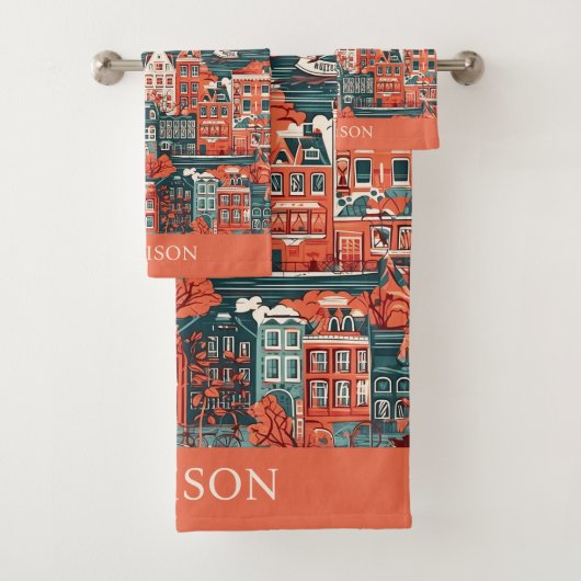 名前をカスタムするオランダハウスパターン バスタオルセット (インサイチュ)