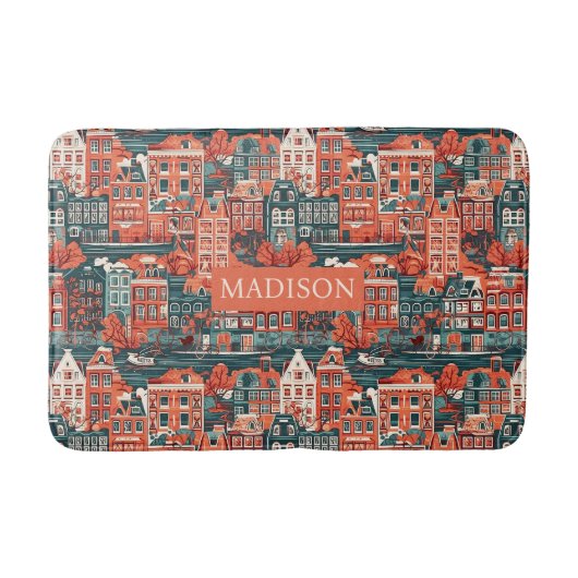 名前をカスタムするオランダハウスパターン バスマット (正面)