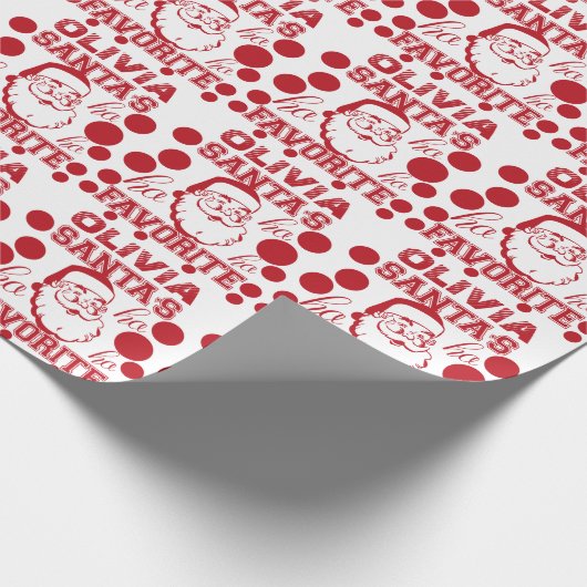 名前をカスタムするオリヴィアキュートおもしろいサンタクロース赤 ラッピングペーパー (角)