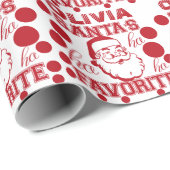 名前をカスタムするオリヴィアキュートおもしろいサンタクロース赤 ラッピングペーパー (ロールコーナー)