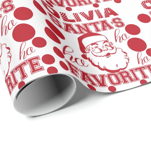 名前をカスタムするオリヴィアキュートおもしろいサンタクロース赤 ラッピングペーパー (ロールコーナー)