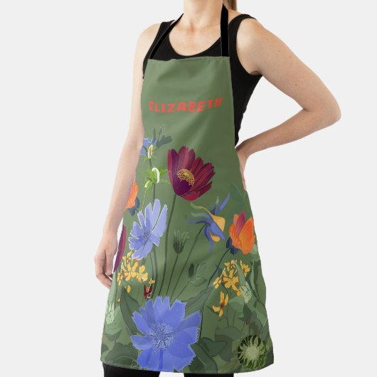 名前をカスタムするオリーブグリーンフローラマザーズデイ エプロン (インサイチュ)