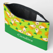 名前をカスタムするオレンジの梨の緑 アクセサリーポーチ (見開き)