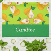 名前をカスタムするオレンジの梨の緑 キッチンタオル (折り畳み)