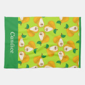 名前をカスタムするオレンジの梨の緑 キッチンタオル (横)
