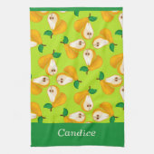 名前をカスタムするオレンジの梨の緑 キッチンタオル (縦)