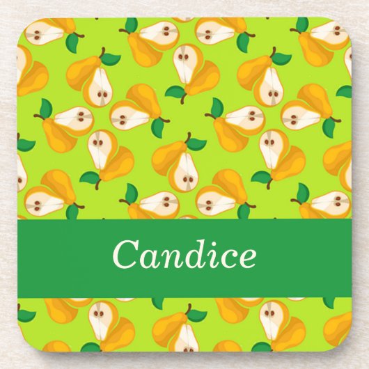 名前をカスタムするオレンジの梨の緑 コースター (正面)