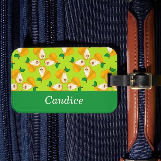名前をカスタムするオレンジの梨の緑 ラゲッジタグ (正面インサイチュ4)