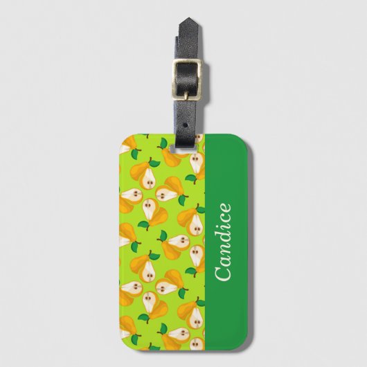 名前をカスタムするオレンジの梨の緑 ラゲッジタグ (正面縦)