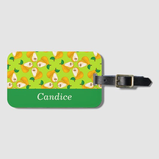 名前をカスタムするオレンジの梨の緑 ラゲッジタグ (正面横)