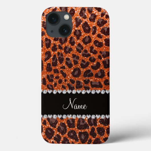 名前をカスタムするオレンジグリッターヒョウ柄 Case-Mate iPhoneケース (裏面)