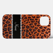名前をカスタムするオレンジグリッターヒョウ柄 Case-Mate iPhoneケース (裏面 (横))