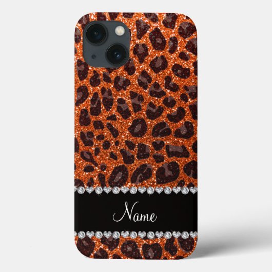 名前をカスタムするオレンジグリッターヒョウ柄 Case-Mate iPhoneケース (裏面)