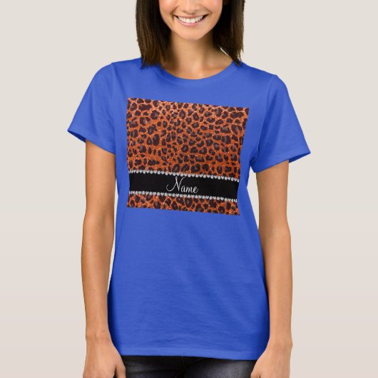 名前をカスタムするオレンジグリッターヒョウ柄 Tシャツ (正面)