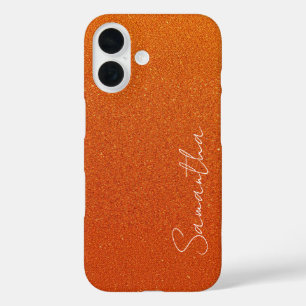 名前をカスタムするオレンジグリッター iPhone 16ケース