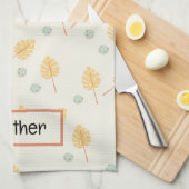 名前をカスタムするオレンジ色の熱帯葉性クリーム キッチンタオル (四つ折り)