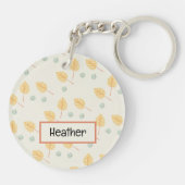 名前をカスタムするオレンジ色の熱帯葉性クリーム キーホルダー (裏面)