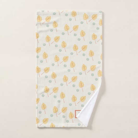 名前をカスタムするオレンジ色の熱帯葉性クリーム バスタオルセット (ハンドタオル)