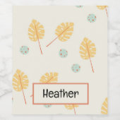 名前をカスタムするオレンジ色の熱帯葉性クリーム ワインラベル (シングルラベル)