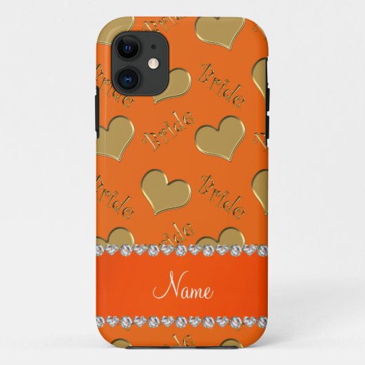 名前をカスタムするオレンジ金ゴールド花嫁ハート Case-Mate iPhoneケース (裏面)