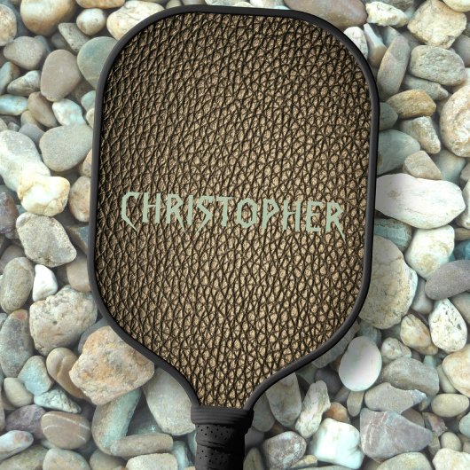 名前をカスタムするオンオリーブグリーンレザーグレインプリント ピックルボールラケット