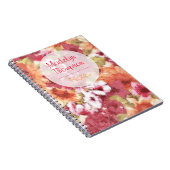 名前をカスタムするオンカラフルフラワーパターン水彩 ノートブック (右側)