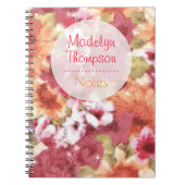 名前をカスタムするオンカラフルフラワーパターン水彩 ノートブック (正面)