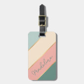 名前をカスタムするオンコーラル赤面ミントグリーンアイボリーストライプ ラゲッジタグ (正面縦)