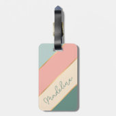 名前をカスタムするオンコーラル赤面ミントグリーンアイボリーストライプ ラゲッジタグ (裏面縦)