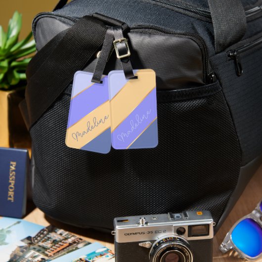 名前をカスタムするオンブルーバイオレットラベンダーソフトイエロー ラゲッジタグ (正面&裏面)