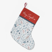 名前をカスタムするオンボタニカルホリーベリーパターン スモールクリスマスストッキング (正面 (吊り時))