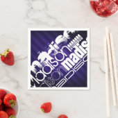 名前をカスタムするオン深いバイオレットパープルストライプズ スタンダードカクテルナプキン (インサイチュ)