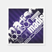 名前をカスタムするオン深いバイオレットパープルストライプズ スタンダードカクテルナプキン (正面)