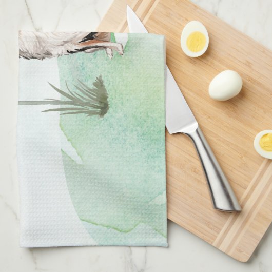 名前をカスタムするオーストラリアシェパードペットドッグ キッチンタオル (四つ折り)