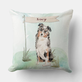 名前をカスタムするオーストラリアシェパードペットドッグ クッション