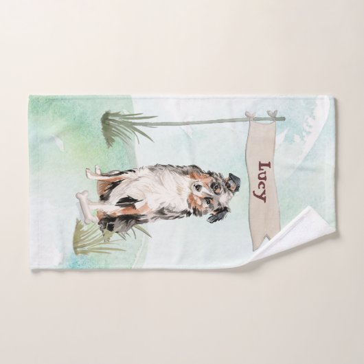 名前をカスタムするオーストラリアシェパードペットドッグ バスタオルセット (ハンドタオル)