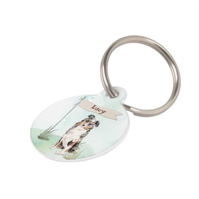 名前をカスタムするオーストラリアシェパードペットドッグ ペット　ネームタグ (側面)