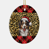 名前をカスタムするオーストラリア羊飼い犬サンタハットバフ セラミックオーナメント (右)
