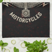 名前をカスタムするオートバイピストンウイングバイクもしくは自転車に乗る人車庫 キッチンタオル (折り畳み)