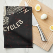 名前をカスタムするオートバイピストンウイングバイクもしくは自転車に乗る人車庫 キッチンタオル (四つ折り)