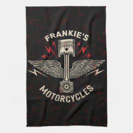 名前をカスタムするオートバイピストンウイングバイクもしくは自転車に乗る人車庫 キッチンタオル