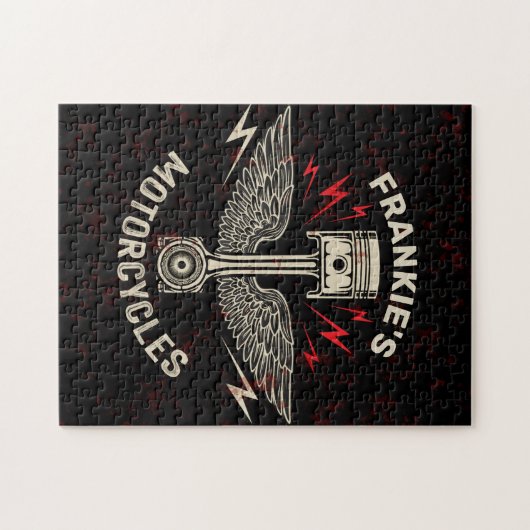 名前をカスタムするオートバイピストンウイングバイクもしくは自転車に乗る人車庫 ジグソーパズル (横)