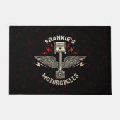 名前をカスタムするオートバイピストンウイングバイクもしくは自転車に乗る人車庫 ドアマット (正面)