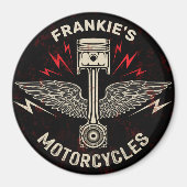 名前をカスタムするオートバイピストンウイングバイクもしくは自転車に乗る人車庫 マグネット (正面)