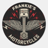 名前をカスタムするオートバイピストンウイングバイクもしくは自転車に乗る人車庫 ラウンドシール (正面)