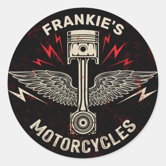 名前をカスタムするオートバイピストンウイングバイクもしくは自転車に乗る人車庫 ラウンドシール (正面)