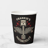 名前をカスタムするオートバイピストンウイングバイクもしくは自転車に乗る人車庫 紙コップ (正面)